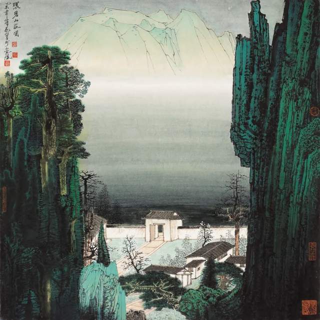 环碧山庄图-山水-纸本设色-50-50cm